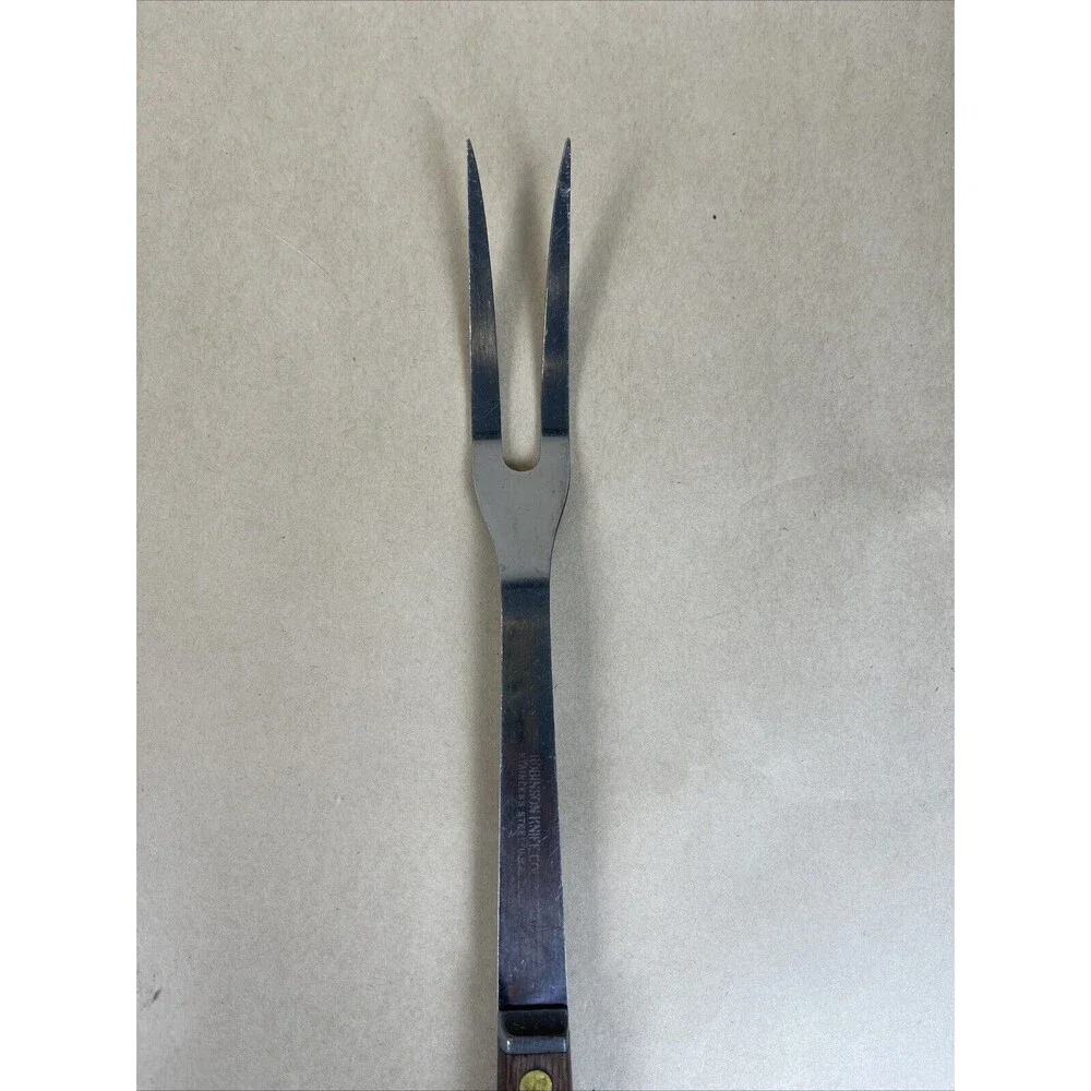 Vintage Robinson‎ Knife Co USA Stainless Meat Carving Fork Wood Handle 12.25